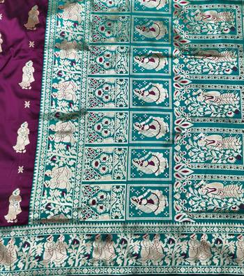 Wine zari woven baluchari silk traditional saree with blouse piece 4