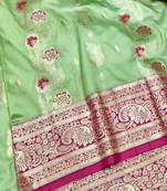 Light green zari woven banarasi silk traditional saree with blouse piece
