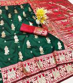 Green zari woven baluchari silk traditional saree with blouse piece