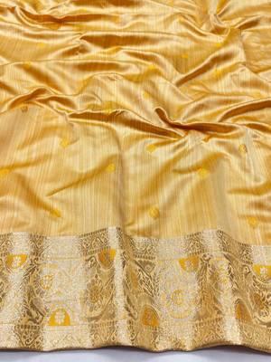 Gold zari woven satin silk traditional saree with blouse piece 4