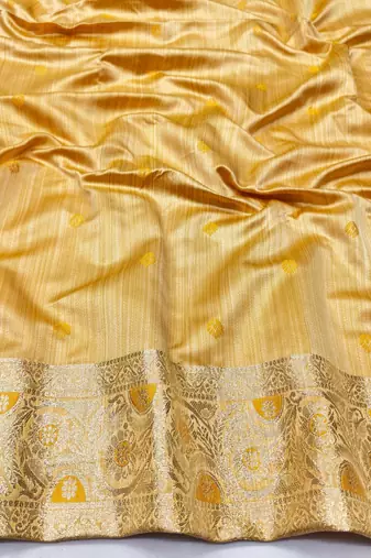 Gold zari woven satin silk traditional saree with blouse piece