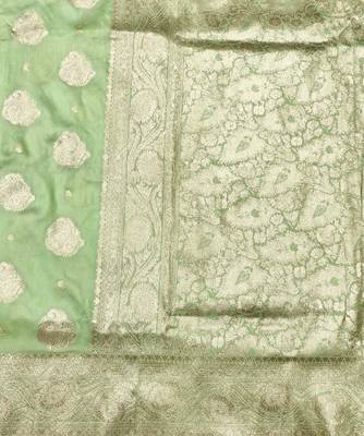 Light green zari woven banarasi silk traditional saree with blouse piece 4