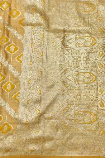 Gold zari woven satin silk traditional saree with blouse piece
