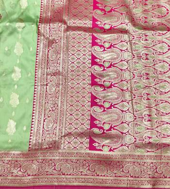 Light green zari woven banarasi silk traditional saree with blouse piece 4
