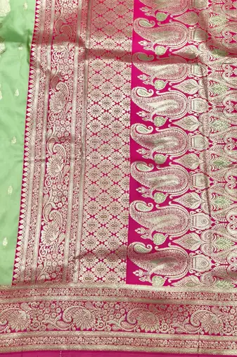 Light green zari woven banarasi silk traditional saree with blouse piece
