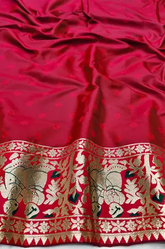 Green zari woven baluchari silk traditional saree with blouse piece