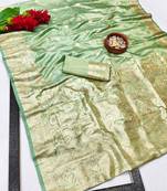 Green zari woven banarasi satin silk traditional saree with blouse piece