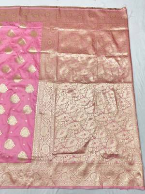Pink zari woven banarasi silk traditional saree with blouse piece 1
