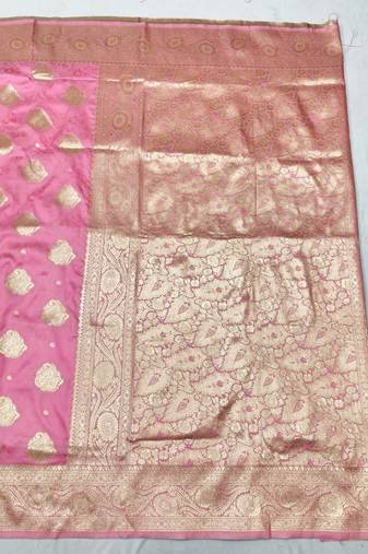 Pink zari woven banarasi silk traditional saree with blouse piece