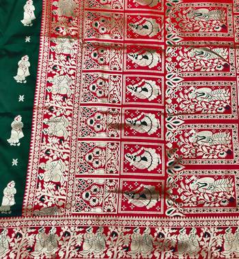 Green zari woven baluchari silk traditional saree with blouse piece 5