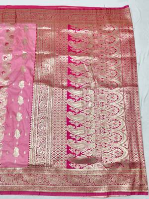 Pink zari woven banarasi silk traditional saree with blouse piece 2