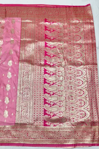 Pink zari woven banarasi silk traditional saree with blouse piece