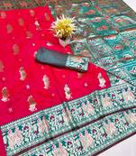 Rani zari woven baluchari silk traditional saree with blouse piece
