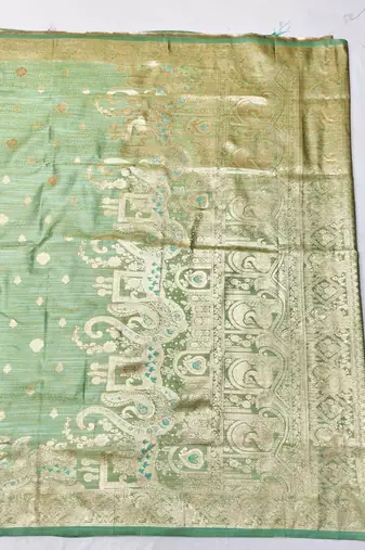 Green zari woven satin silk traditional saree with blouse piece