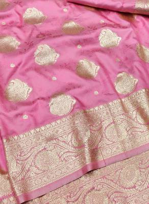 Pink zari woven banarasi silk traditional saree with blouse piece 2