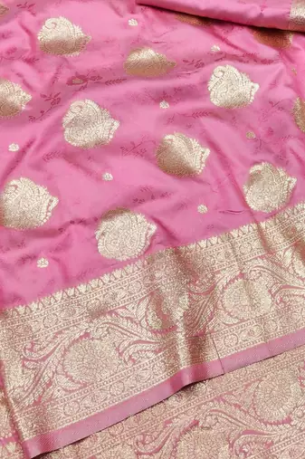 Pink zari woven banarasi silk traditional saree with blouse piece