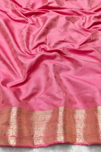 Pink zari woven silk traditional saree with blouse piece