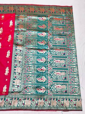Rani zari woven baluchari silk traditional saree with blouse piece 2