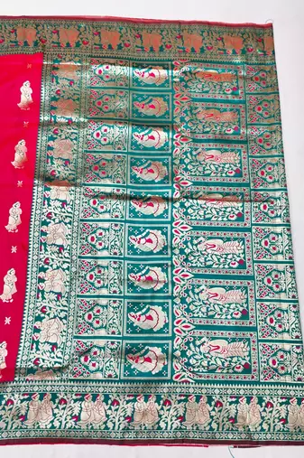 Rani zari woven baluchari silk traditional saree with blouse piece