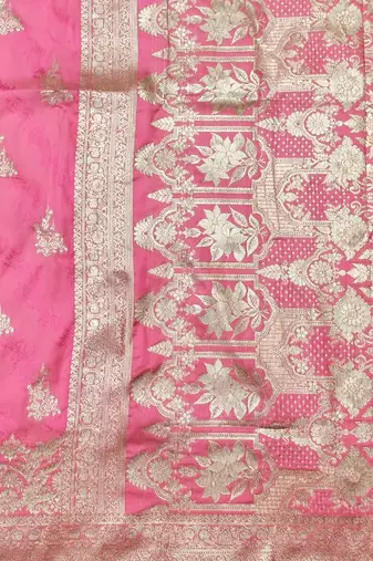 Pink zari woven silk traditional saree with blouse piece