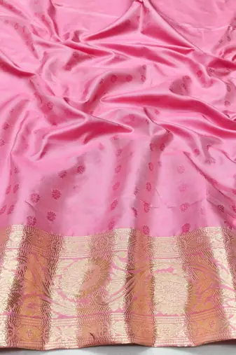 Pink zari woven banarasi silk traditional saree with blouse piece