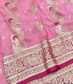 Pink zari woven banarasi silk traditional saree with blouse piece