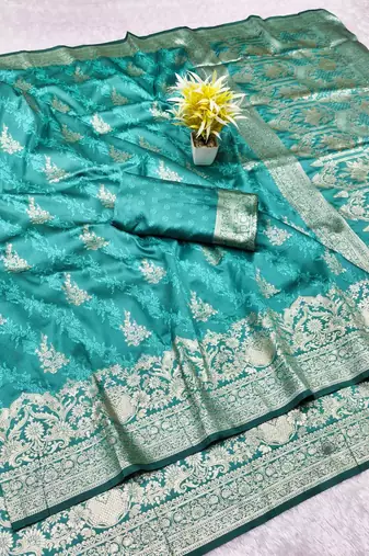 Blue zari woven silk traditional saree with blouse piece
