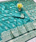 Blue zari woven silk traditional saree with blouse piece