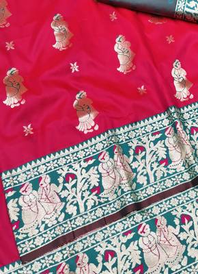 Rani zari woven baluchari silk traditional saree with blouse piece 3