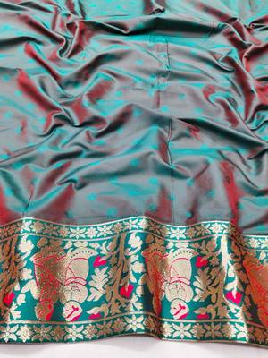 Rani zari woven baluchari silk traditional saree with blouse piece 4