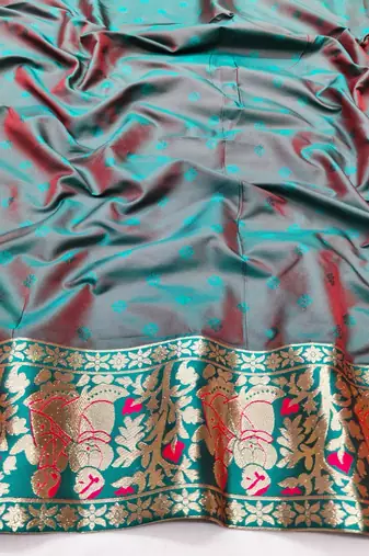 Rani zari woven baluchari silk traditional saree with blouse piece