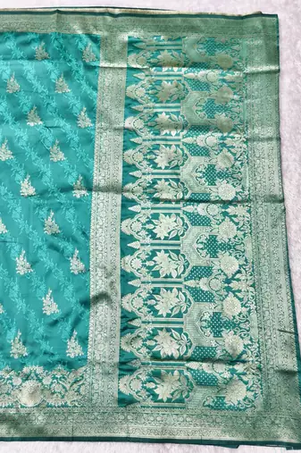 Blue zari woven silk traditional saree with blouse piece