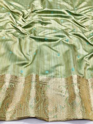 Green zari woven satin silk traditional saree with blouse piece 4