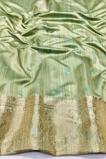 Green zari woven satin silk traditional saree with blouse piece