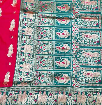 Rani zari woven baluchari silk traditional saree with blouse piece 5