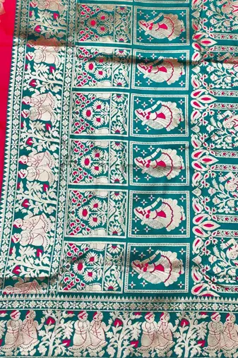 Rani zari woven baluchari silk traditional saree with blouse piece