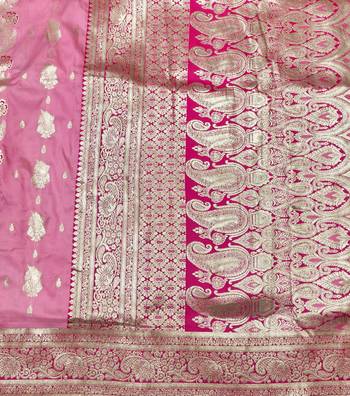 Pink zari woven banarasi silk traditional saree with blouse piece 4