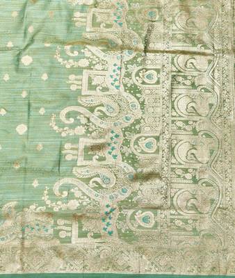 Green zari woven satin silk traditional saree with blouse piece 5