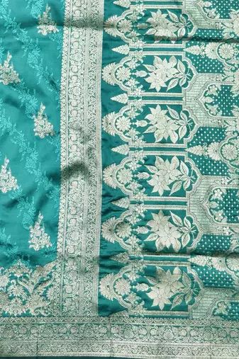 Blue zari woven silk traditional saree with blouse piece