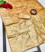 Peach zari woven banarasi satin silk traditional saree with blouse piece