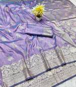 Purple zari woven silk traditional saree with blouse piece