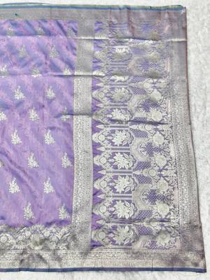 Purple zari woven silk traditional saree with blouse piece 2