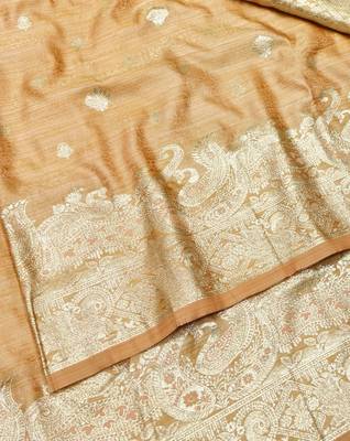 Peach zari woven satin silk traditional saree with blouse piece 3