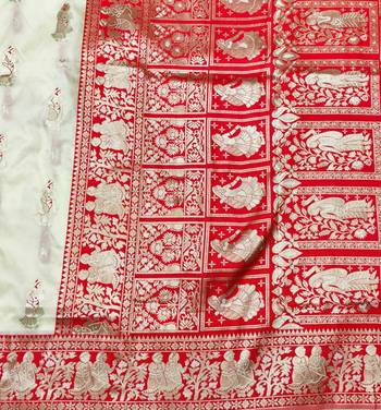 Cream zari woven baluchari silk traditional saree with blouse piece 5