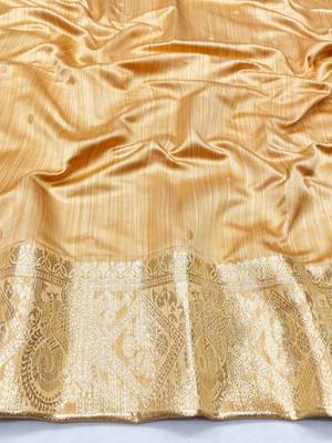 Peach zari woven satin silk traditional saree with blouse piece 4