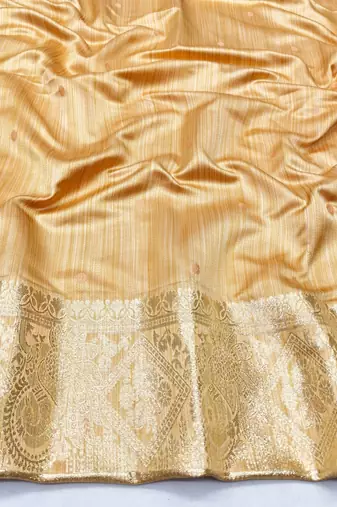 Peach zari woven satin silk traditional saree with blouse piece