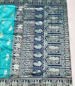 Blue zari woven baluchari silk traditional saree with blouse piece