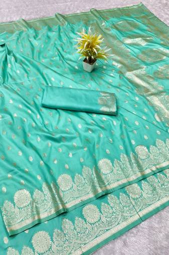 Light blue woven silk traditional saree with blouse piece