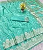 Light blue woven banarasi silk traditional saree with blouse piece