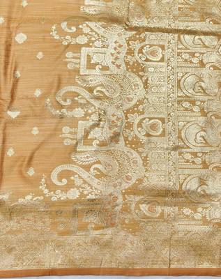 Peach zari woven satin silk traditional saree with blouse piece 5